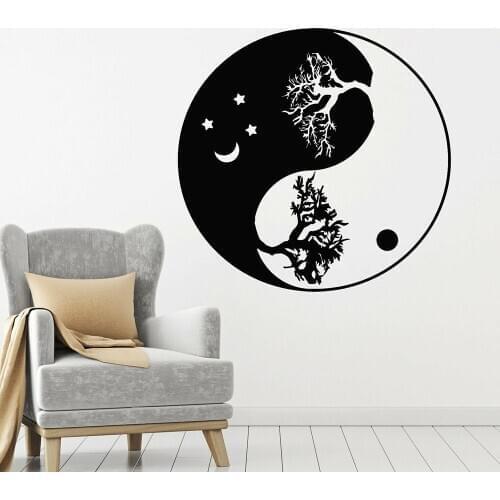 Tree of Life Wall Decal Asian Style Yin Yang Window Sticker Circle Tree Zen Day Night Mural Moon and Sun Wallpaper M293