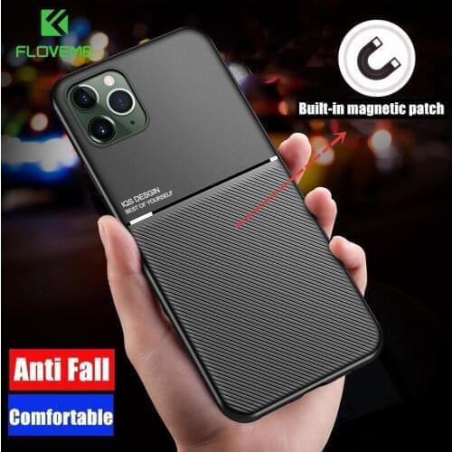 FLOVEME Built-In Car Magnet Plate Case For iPhone 12 11 Pro Max 12 Mini X XR XS Max 6 6S 7 8 Plus SE 2020 Business Moire Cover