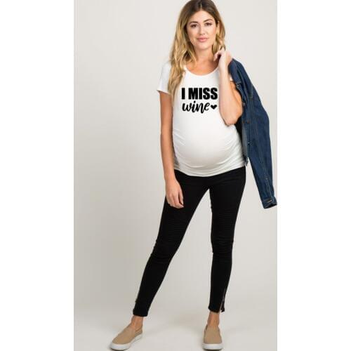 I Miss Wine Pregnancy Reveal Maternity Shirt Announcement Pregnant New Mom Tops Funny Cute Shirts New Mom Gift T Shirt Fashion