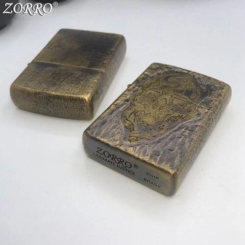 Zorro Kerosene Lighter Pure Copper Brass Carving Skull B Pattern Handicraft Gasoline Oil Lighter Gift