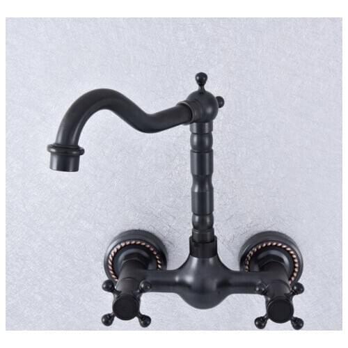 Classic Black Oil Rubbed Brass Swivel Kitchen Sink Faucet Wall Mounted Bathroom Basin Mixer Dual Cross Handle Tap Lsf725