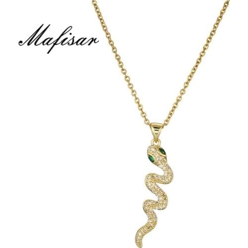 Mafisar 2021 New Fashion Green Eye CZ Snake Pendant Necklace For Women Girl Gold Color Stainless Steel Chain Wedding Jewelry