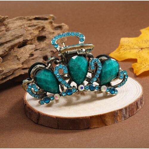 Retro Metal Hair Claw Antique Bronze Rhinestone Hair Clip Women Girls Hair Accessories Jewelry