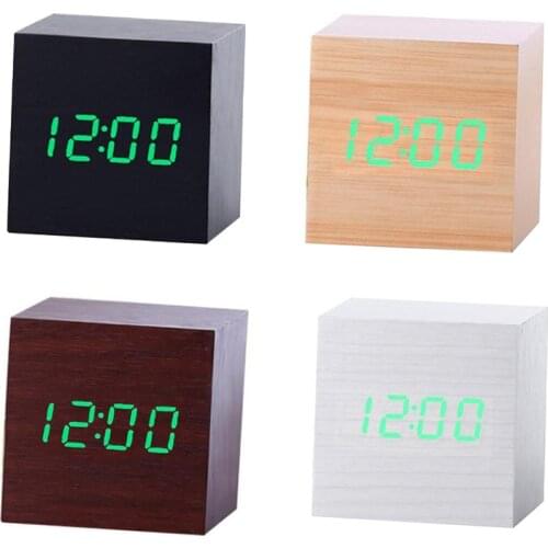 Multicolor Sounds Control Wooden Clock New Modern Wood Digital LED Desk Alarm Clock Thermometer Timer Calendar Table Decor