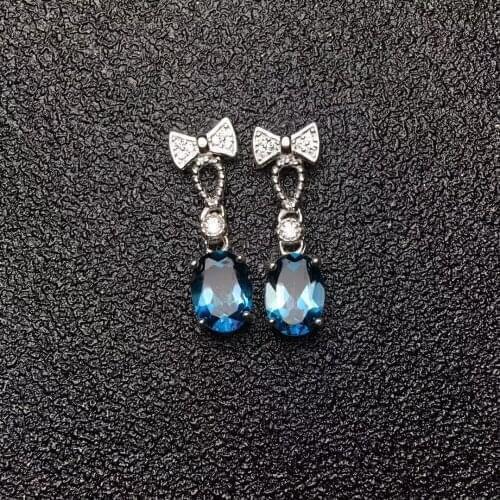 Fashion Elegant Lovely bowknot natural blue topaz drop earrings Natural gemstone earrings 925 silver girl party earrings jewelry