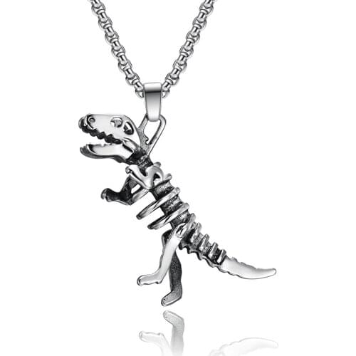 JHSL Male Men Dinosaur Bone Necklaces Pendants Silver Color Metal 60cm Stainless Steel Chain Fashion jewelry new 2021