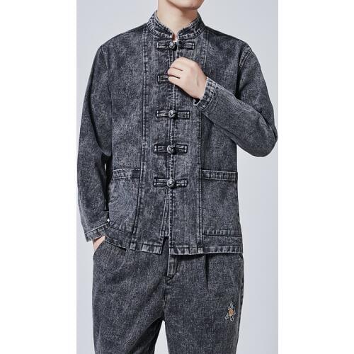 Chinese Style Denim Jacket Men Streetwear Oriental Clothes Men Jeans Jacket Men Hip Hop Windbreaker Men Jacket Coat 5Xl KK3266