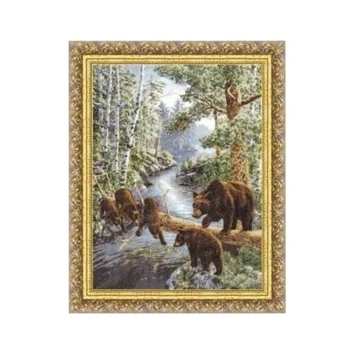 Pine Forest Bear Animal Cross Stitch Kit Top Quality Embroidery Needlework Sewing Kit 14CT Unprinted DIY Handmade Art Home Decor