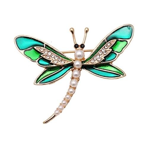New European and American fashion Enamel dragonfly Imitation pearl inlaid brooch pin ladies clothing accessories