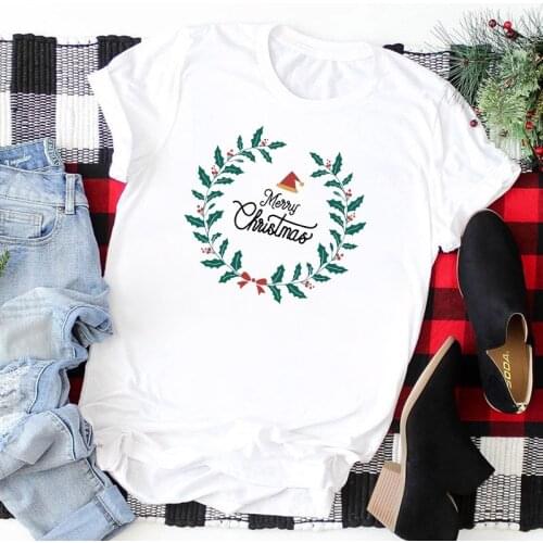 Women New Arrival Merry Christmas Print TShirt Polyester T Shirt Funny Design Lovely Girl T-shirt Femme Short Sleeve Tops