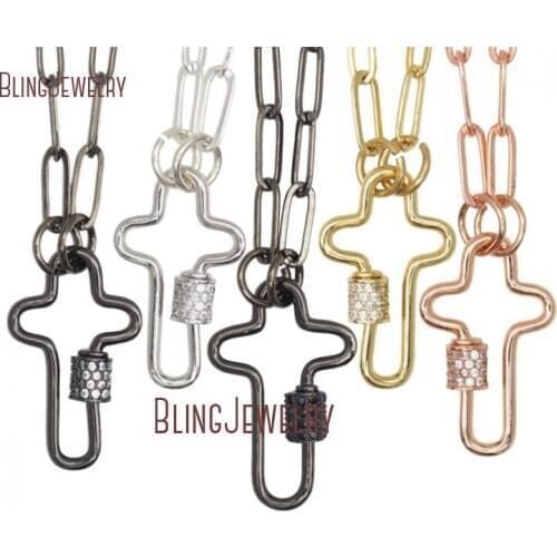 14 Gold Filled Chain Choker Cut Out CROSS Lock Necklace Screw Clasp Cross Carabiner Necklace NM32392