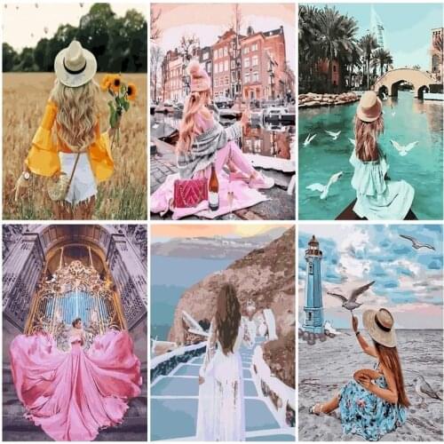 Scenery Oil Painting By Numbers Girl On Canvas For Adults With Frame Coloring By Numbers Drawing Picture Home Decor Art Gift