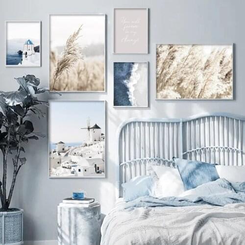 Aegean Travel Poster Nordic Print Canvas Windmill Landscape Art Image Wall Painting Modern Home Decoration Art Painting