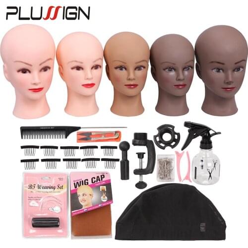 Plussign Professional Wig Stand With Head T Pins Wig Comb Thread C Needle Wig Making Kit Styling Bald Head With Holder 21Inch