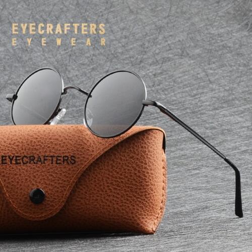 Eyecrafters Retro Vintage Round Polarized Metal Steampunk Sunglasses Mens Womens Silver Mirrored Coating Lens Eyewear SunGlasses