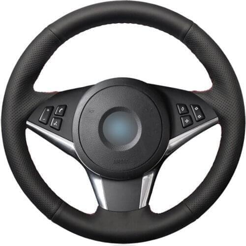 Hand-stitched Black Artificial Leather Car Steering Wheel Cover for BMW E60 E61 (Touring) 530d E63 2003-2010 E64 2004 2005-2010