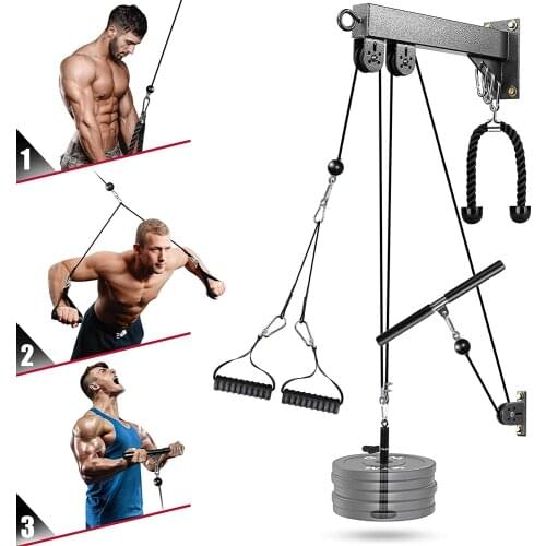 Fitness LAT Pull Down Machine Cable Attachments & Lift Tricep Pulley Cable Machine System Home Gym Workout for Weight Training