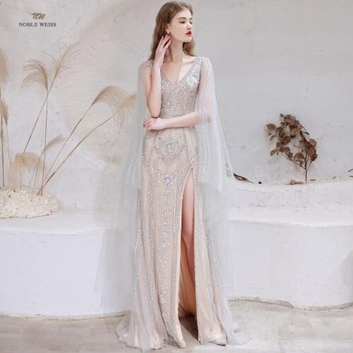 Evening Dresses Full Beading Formal Prom Party Gown with Split Evening Gowns for Women