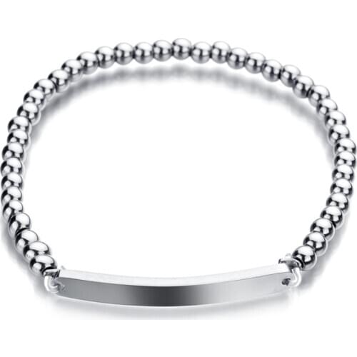 Top Quality Fashion Women Stainless Steel Bead Bracelets Never Fade Bar Can Engrave Bracelet&Bangle Party Gift