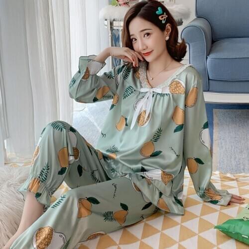 Ladies nightwear new arrival sexy lace print nightgown fashion casual home wear suit silky bathrobe pijamas women sleepwear