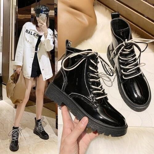 Winter Women Ankle Boots Black Leather 2021 Fashion Autumn Motorcycle Non-slip Waterproof Female Platform Boots Shoes Plus Size