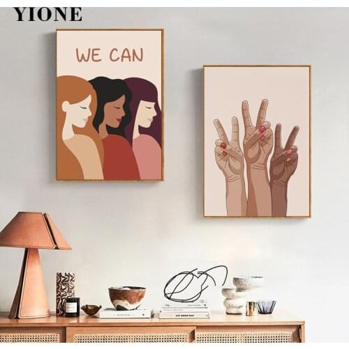 Powerful Women Posters Prints Custom Pink Win Gesture Inspiring Letters Girl Power Canvas Art Painting Wall Pictures for Bedroom