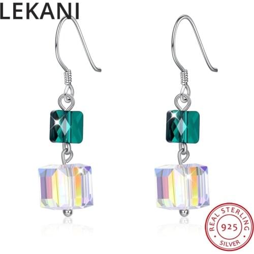 LEKANI Crystals From SWAROVSKI Cube Bead Drop Earrings S925 Sterling Silver Earrings For Women Fine Jewelry Party Joyas