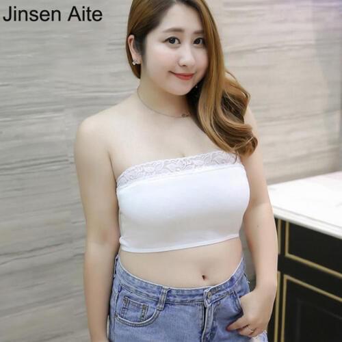 Jinsen Aite 2 Pcs New Summer 2019 Women Tube Top Solid Modal Lace Elasticity Sleeveless Crop Top Wrap Chest Plus Size XXXL JS192