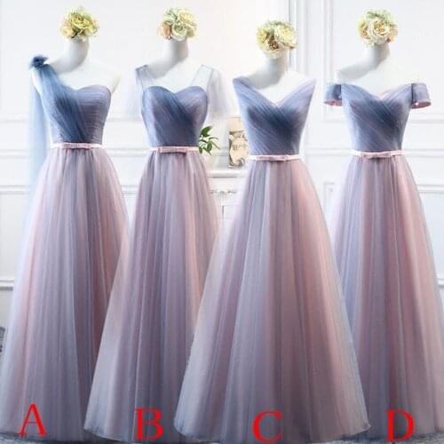 Beauty Emily Pink Blue Long Bridesmaid Dresses 2021 A-Line Sleeveless Off the Shoulder Homecoming Wedding Party Dresses