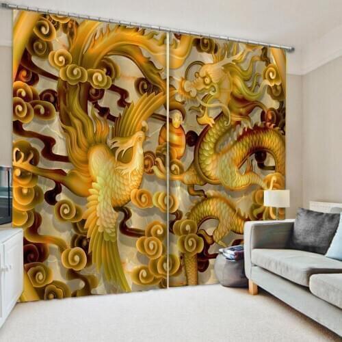 Gold curtains Bedroom living room windproof thickening blackout fabric 3d curtains