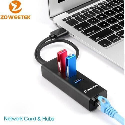 Zoweetek Wifi Adapter + USB Hub USB 3.0 to RJ45 Gigabit Ethernet Lan Network Card 10/100/1000Mbps 3 Ports for Windows XP 7/8/10