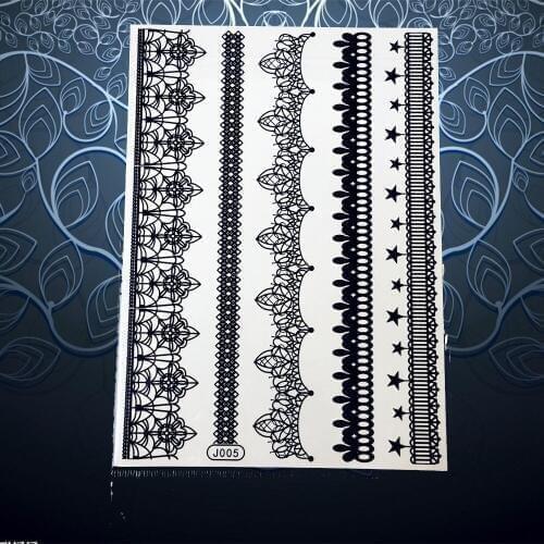 1PC Sexy Women Lace Bracelet Tattoo Black Ink Henna Flower Arm Leg Jewelry Fake Tattoo Waterproof Temporary Tattoo Sticker PBJ05