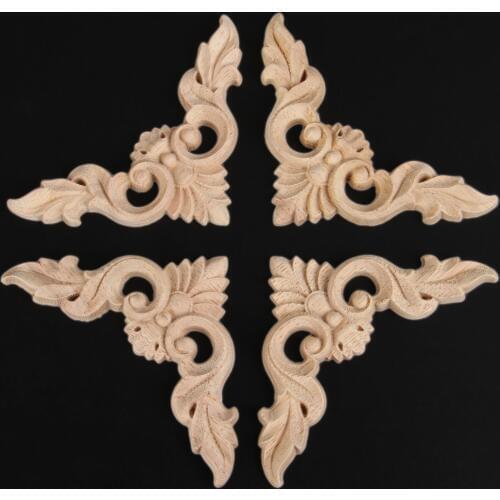 4pcs 8*8cm/3.15"*3.15" Retro Wood Carving Decal Corner Applique Frame Door Decorate Wall Doors Decorative Figurines Wooden