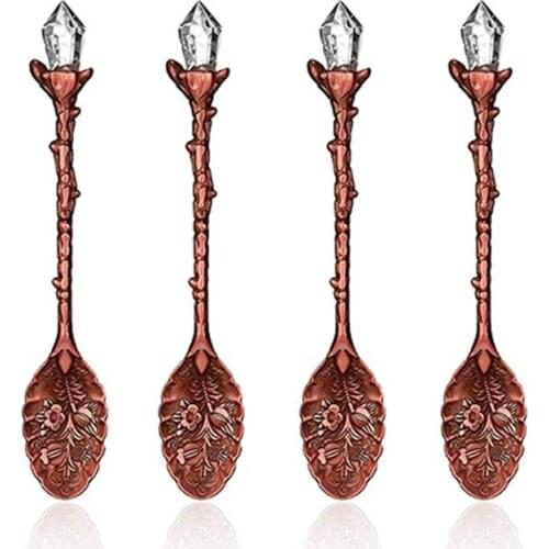 4 Pcs Retro Crystal Alloy Stereoscopic Spoon Coffee Tea for Cafe Tableware