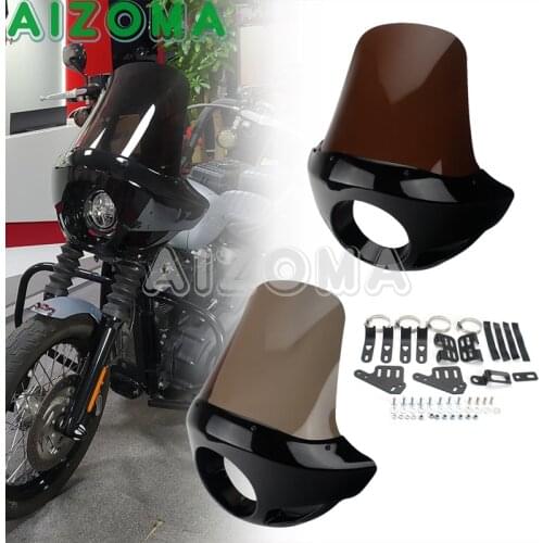 5 3/4" Black Motorcycle Headlight Fairing Cowl Windshield For Harley Cafe Racer Touring Dyna Sportster 35-49mm Front Fork Mount