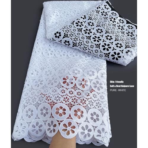 5 yards Pure White Soft African Guipure Lace High Quality Plain Black Couple Cord Lace Cupion Fabric for Ladies Gentlemen Dress