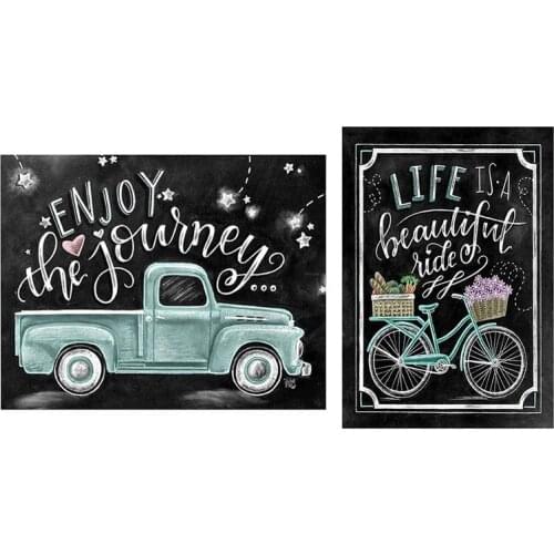 Diamond Sticker Stitch Painting Sets Full Drill Diamond Painting(Green Car Pattern) & Bike Life Word Card Decor