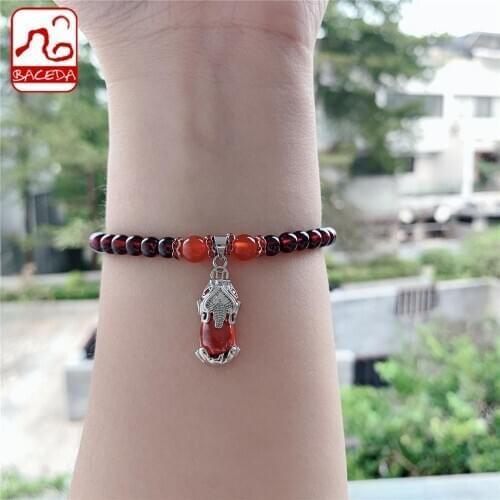 Baceda Nature stone Red Garnet single lap and 3 laps bracelet with charm and Gift box