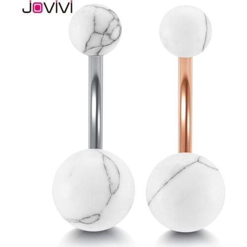 Jovivi New Women Sexy Stone Navel Ring Stainless Steel 14G Belly Button Ring Piercing Fashion Navel Belly Piercing Body Jewelry