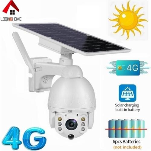 Lookathome 4G SIM Card Outdoor Camera Solar Panel PTZ CCTV Camera Batter Powered Suveillance Wireless Camera View on Cell Phon