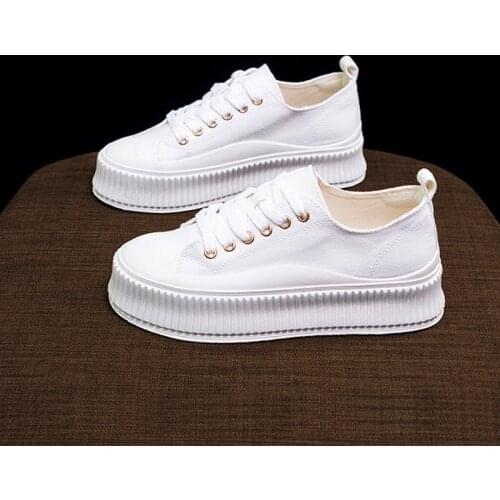 High-top 4cm Platform Canvas Women Shoes Retro Lace-up Ladies Casual Sneakers Outdoor Breathable Leisure Footwear Real Pictures
