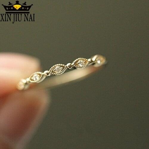 Simple S925 standard silver 14K gold exquisite retro hollow wavy zirconium drill ring superimposed tail ringWedding Jewelry 6-10