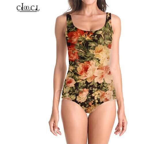 CLOOCL Colorful Vintage Floral One-Piece 3D Print Women Sleeveless Sexy Swimwear Summer Ladies Beach Swimsuits