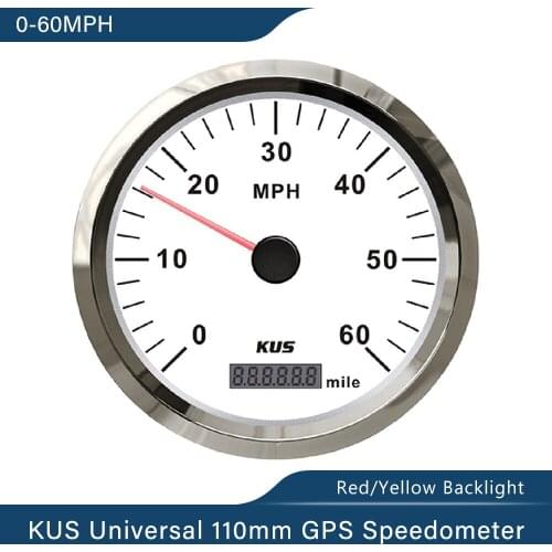 KUS 110mm Dimension GPS Speedometer Odometer 0-60MPH 12V/24V Speedo With Red and Yellow Backlight