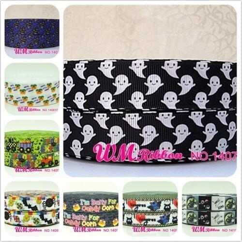 Q&N ribbon 7/8inch 22mm halloween ghost printed grosgrain ribbon webbing 50yards/roll for sport hair tie hair bow headband