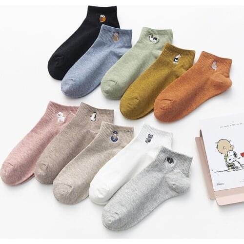 Spring and autumn thin cotton Korean version ins tide cute Japanese embroidery middle tube cotton socks net red cartoon pattern