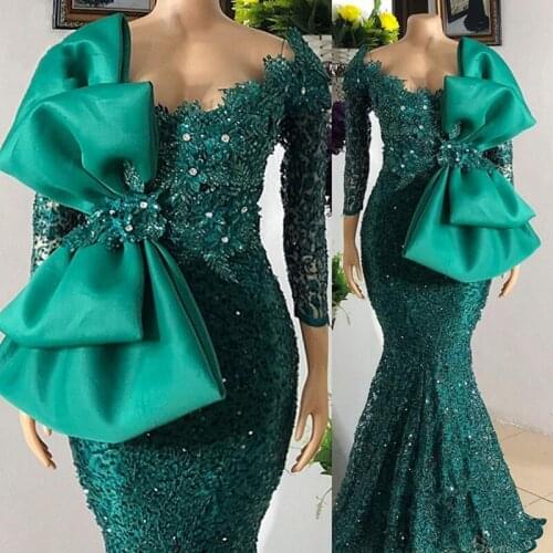 New Arrival Long Sleeves Shiny African Evening Dresses 2021 Beading Plus Size Formal Occasion Wedding Party Gowns
