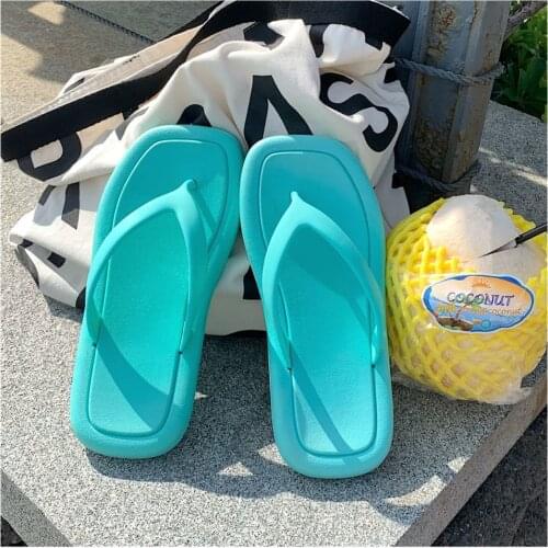 Similarfree New Sandals Non-Slip Solid Platform Slippers Size 36-41 Square Girl Shoes Fashion Summer Beach PVC Soft Sole Slide