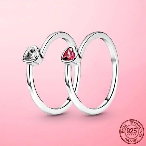 New 925 Sterling Silver Red Tilted Heart Solitaire Finger Ring for Women Wedding & Engagement DIY fine Jewelry Gift Free shippin
