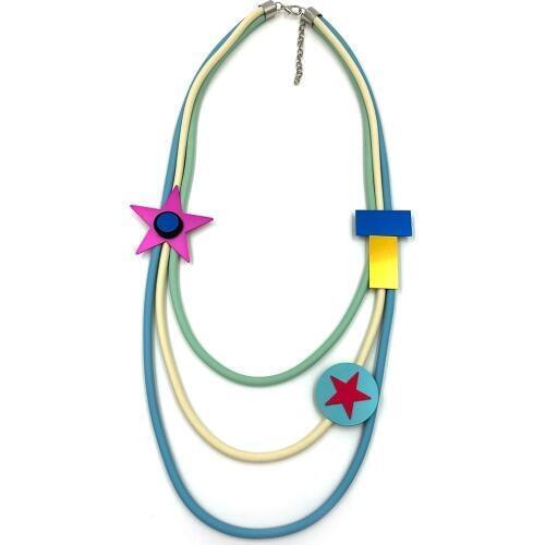 New Aluminum star shape charm Rubber rope multi layers statement choker necklace clothes accessories for new office lady